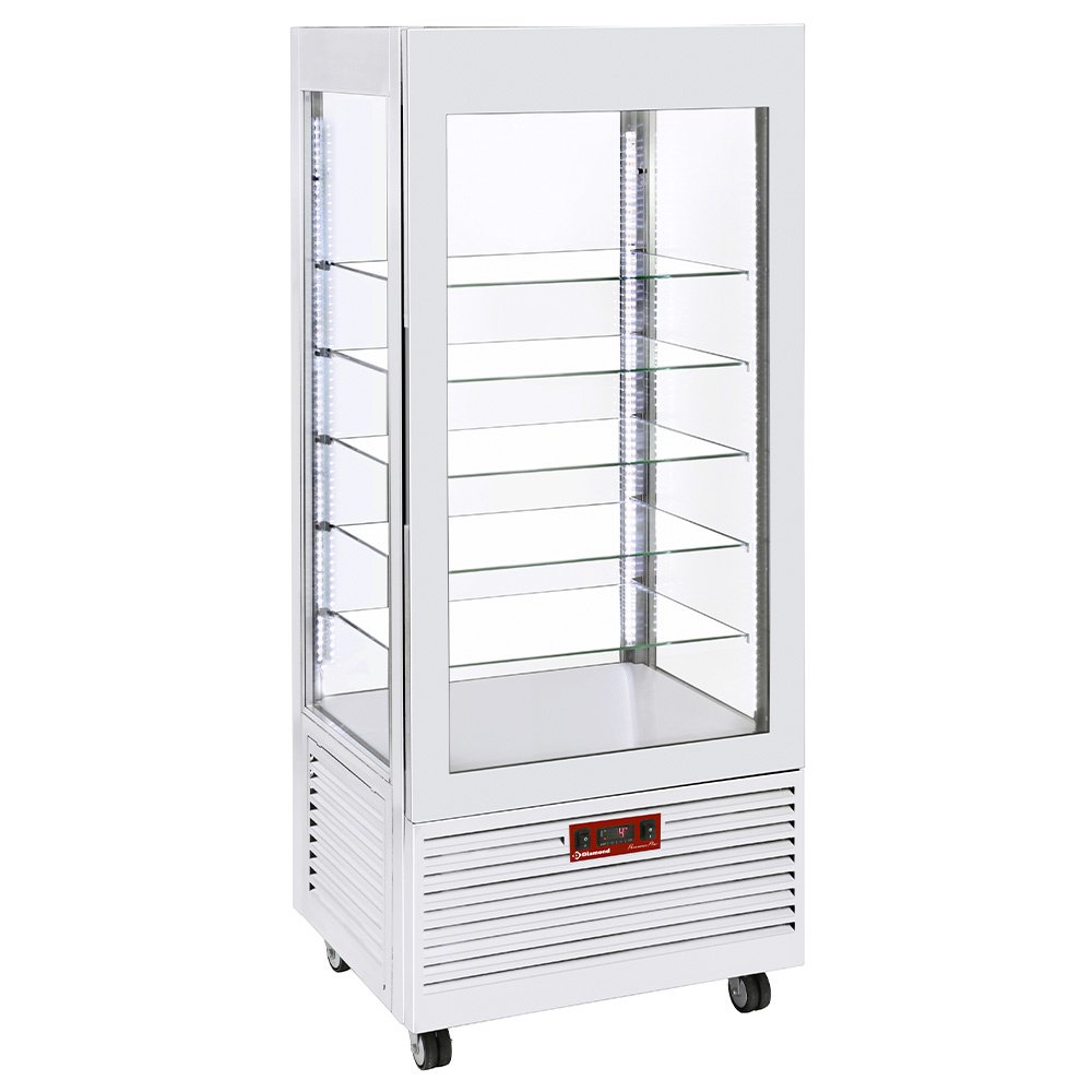 4 pusių vitrina, teigiamai temperatūrai, 5 stiklinės lentynos, ventiliuojama, 480 l, BALTA