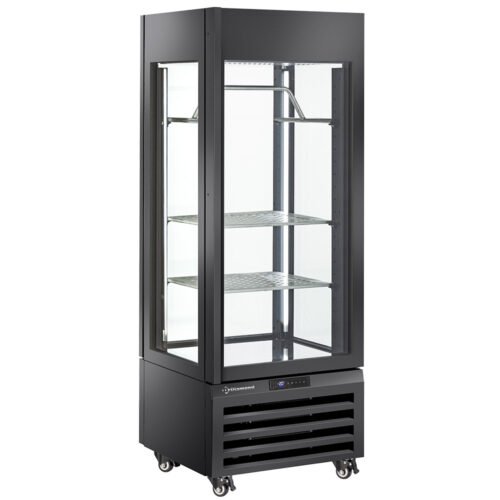 001-MAX_507-MB-big Visiškai stiklinė vitrina, 440 l, 2 lentynos ir mėsos strypas, ventiliuojama – MĖSA – JUODA