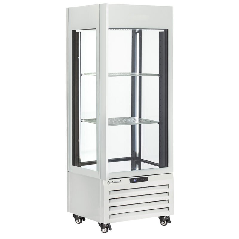 Visiškai stiklinė vitrina, 440 l, 1 lygis + 2 lentynos, vėdinama – VYNAS – BALTA