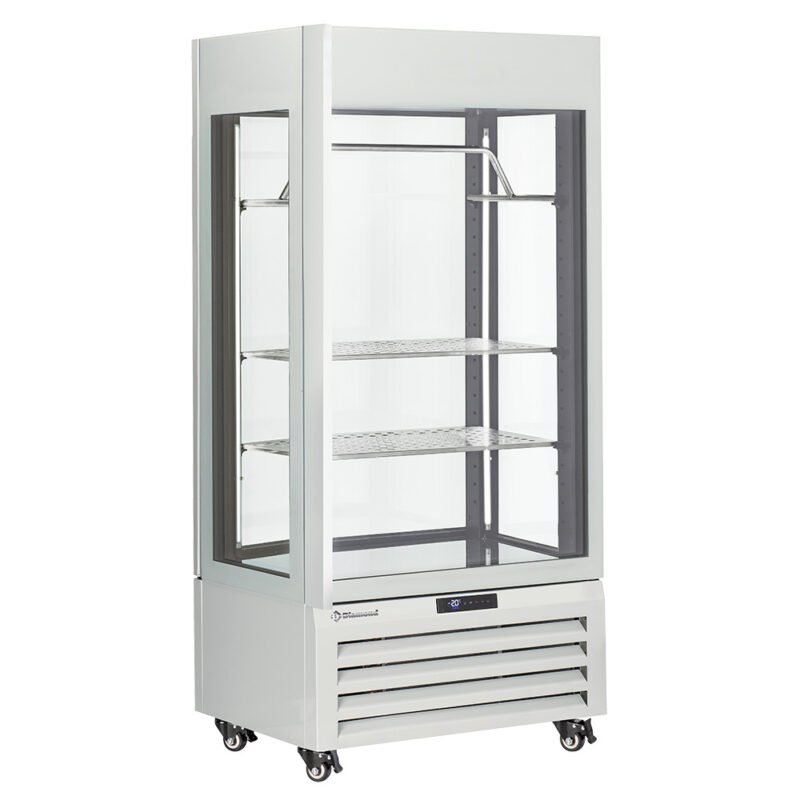 001-MAX_607-MW-big „Visiškai stiklinė vitrina“ 600 l, 2 lentynos ir mėsos strypas, vėdinama – MĖSA – BALTA