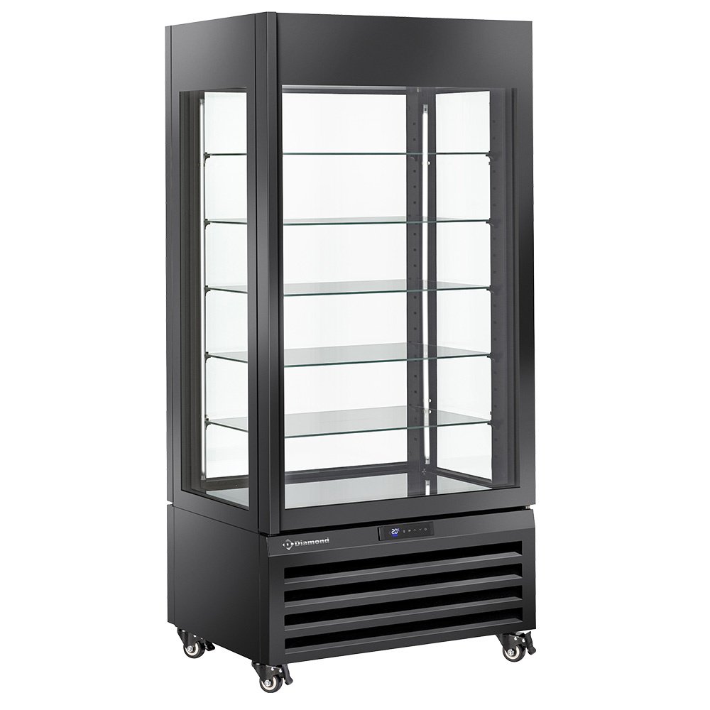 FULL vitrina 600 l, 5 stikliniai lygiai, vėdinama – LEDAI IR KONDITERIJOS GAMINIAI – JUODA