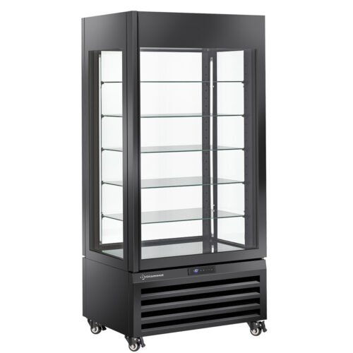 FULL vitrina 600 l, 5 stikliniai lygiai, vėdinama –  PYRAGAI – JUODA