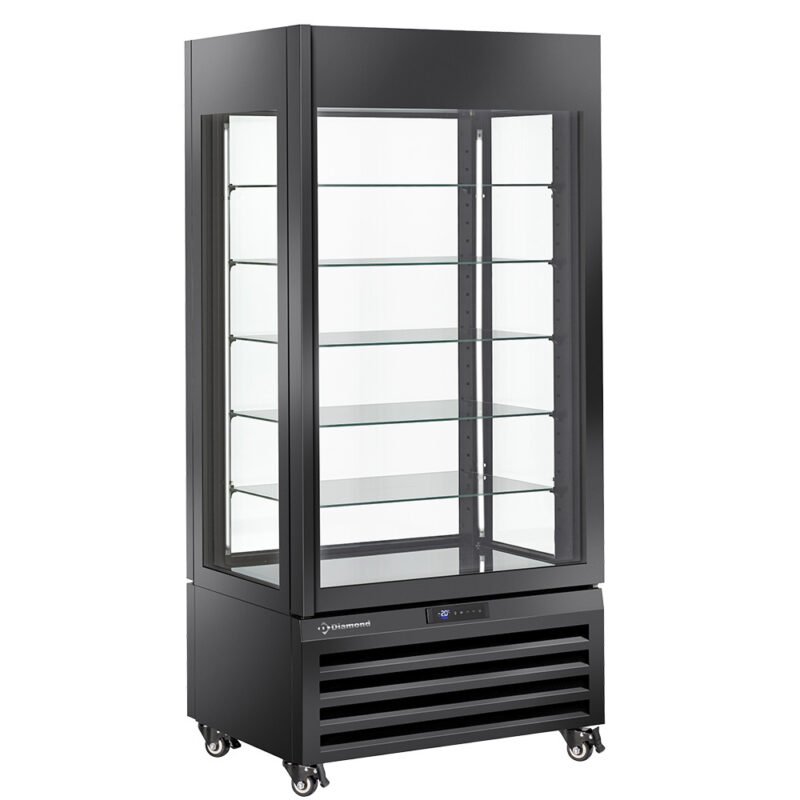 FULL vitrina 600 l, 5 stikliniai lygiai, vėdinama –  PYRAGAI – JUODA