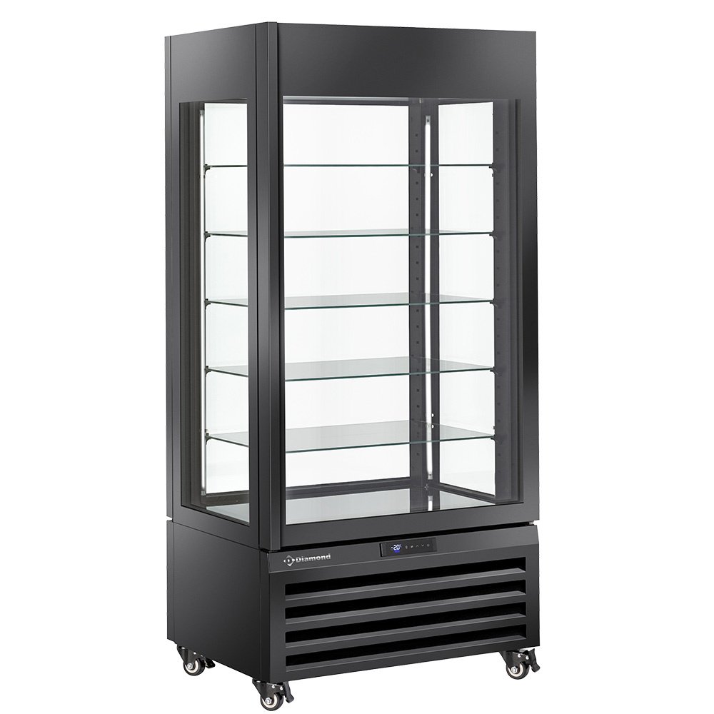 FULL vitrina 600 l, 5 stikliniai lygiai, vėdinama –  PYRAGAI – JUODA