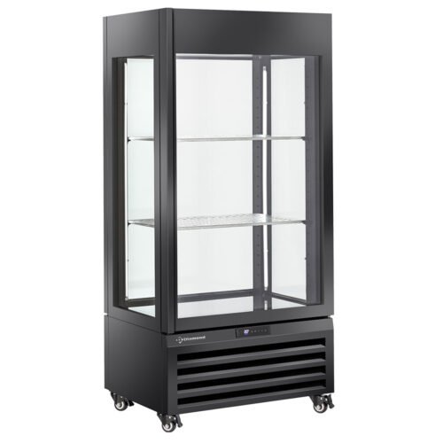 001-MAX_609-VB-big Visiškai stiklinė vitrina, 600 l, 1 lygis + 2 lentynos, vėdinama – VYNAS – JUODA