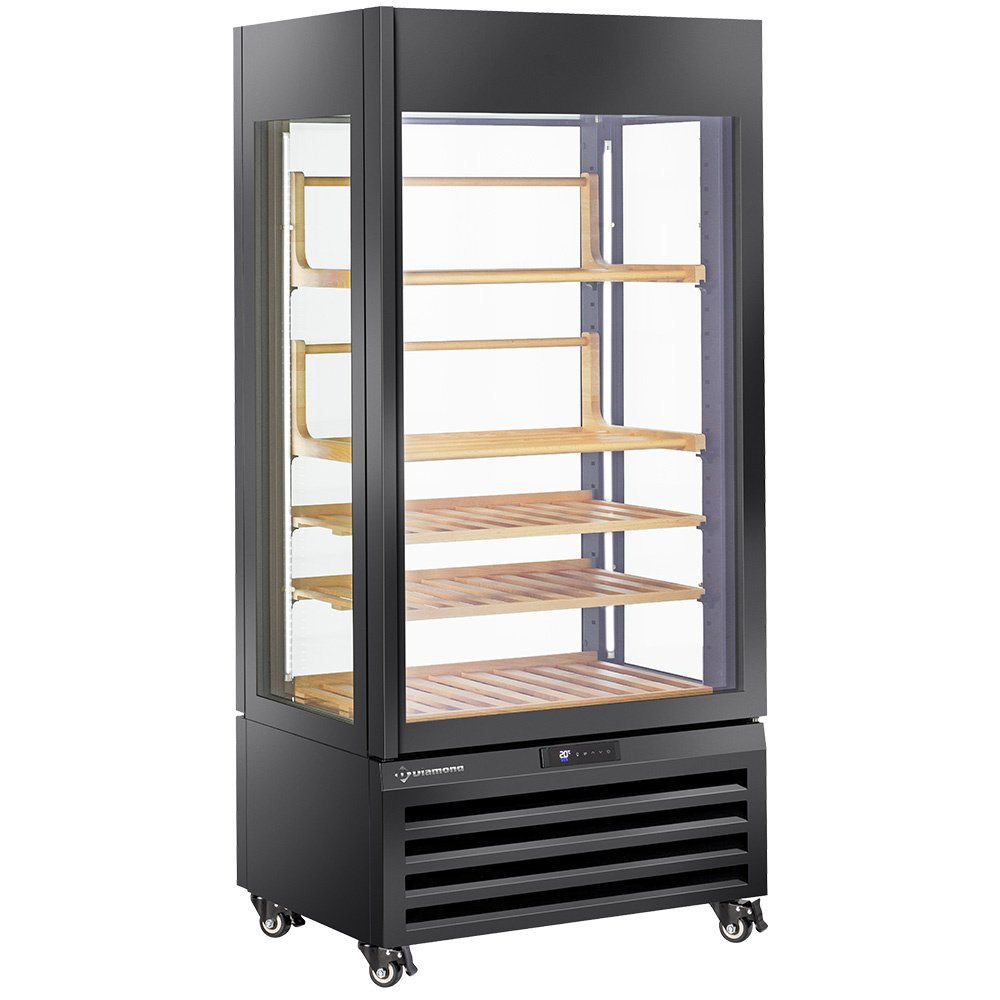 Visiškai stiklinė vitrina 600 l, 1 lygis + 4 lentynos, vėdinama – VYNAS – JUODA