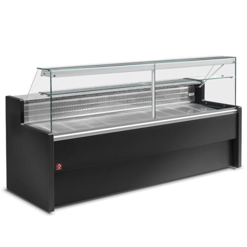 Šaldomoji vitrina su tiesia 90° stiklo plokšte, su atsarga – BLACK+KIT stumdomasis plexiglasas RO25/... sudėtis: