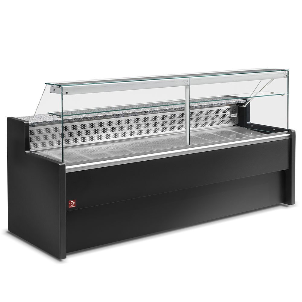 Šaldomoji vitrina su tiesia 90° stiklo plokšte, su atsarga – BLACK+KIT stumdomasis plexiglasas RO25/... sudėtis: