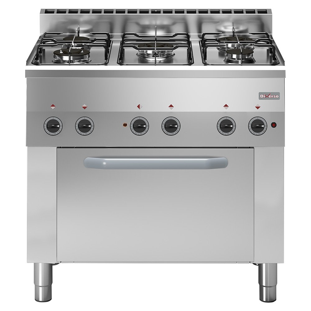 Dujinė viryklė su 5 degikliais, elektrinė konvekcinė orkaitė 4x GN 1/1