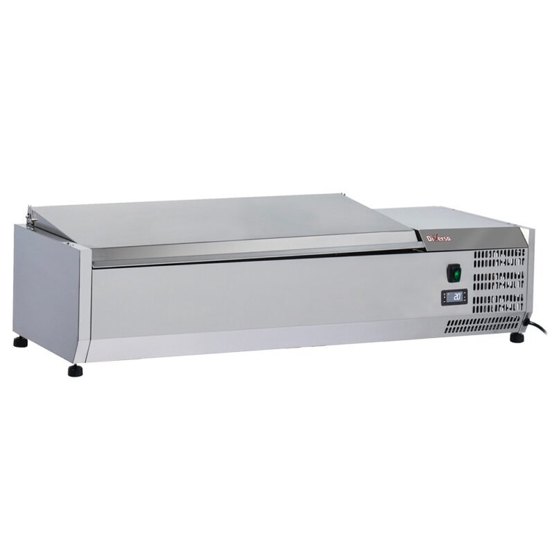 Viršutinė lentyna  3 x GN 1/3 ir 1 x GN 1/2 – 150 mm, su nerūdijančio plieno dangčiu