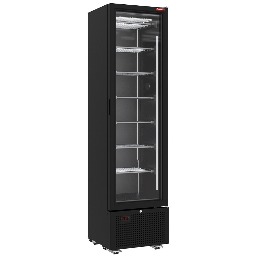 001_SSN33-SB-big Šaldomoji vitrina su neigiamu temperatūros režimu, 221 litras – 7 fiksuoti lygiai – JUODA