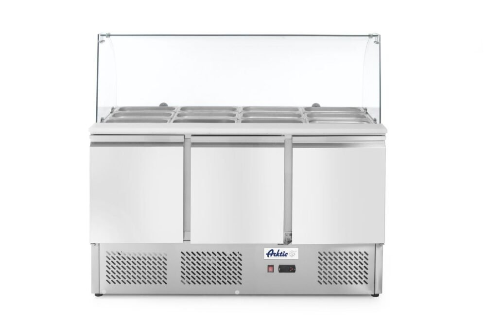 232798_2018 3 durų salotų aušinimo stalas su stikline vitrina, Arktic, 254L, 230V/310W, 700x1365x(H)1300mm