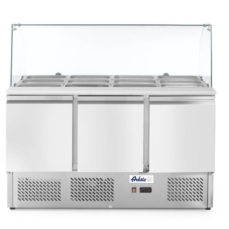 3 durų salotų aušinimo stalas su stikline vitrina, Arktic, 254L, 230V/310W, 700x1365x(H)1300mm