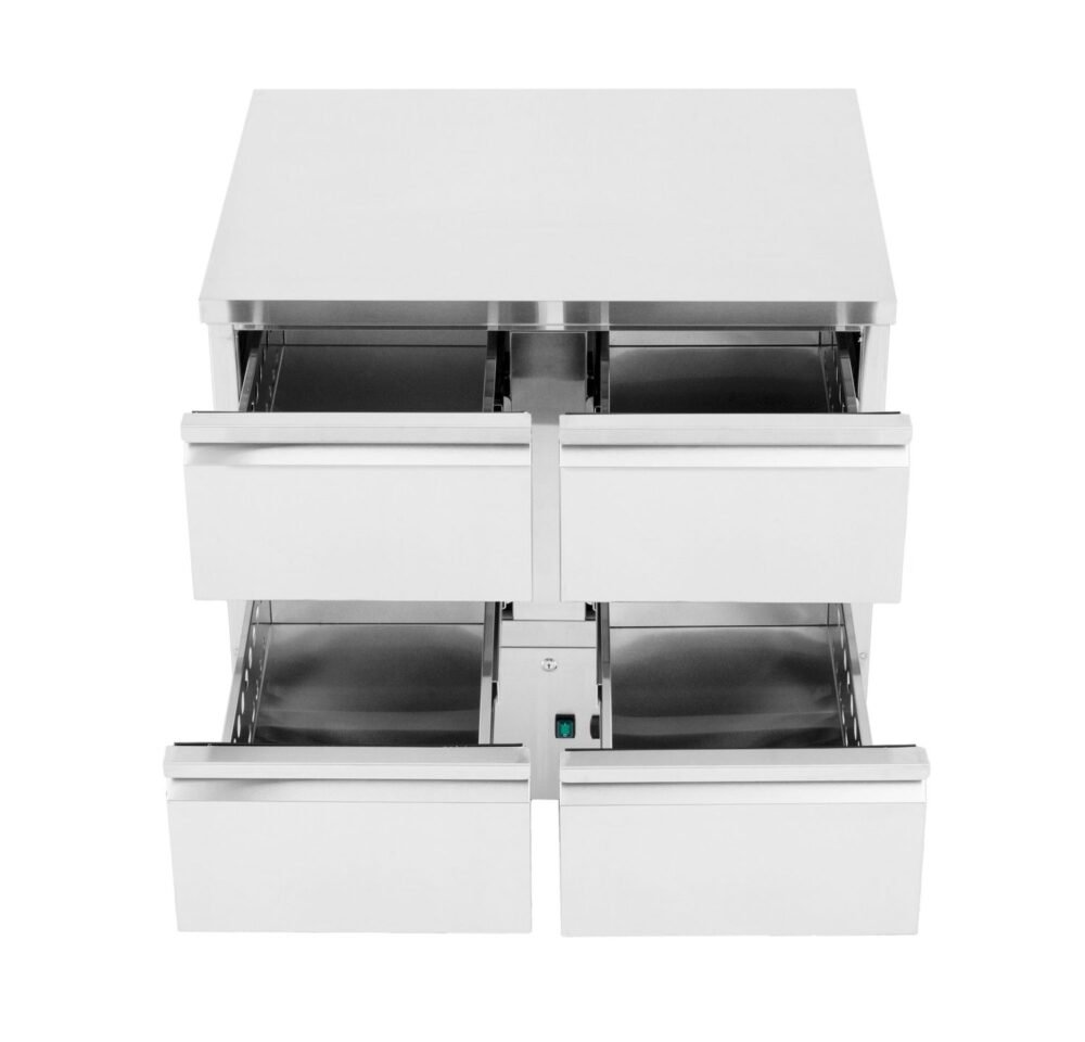 Šaldomas stalas su 4 stalčiais, Arktic, 97L, Sidabro, 230V/220W, 900x700x(H)868mm